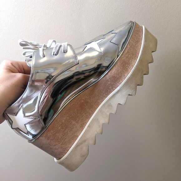 STELLA McCartney Elyse platform star shoes silver white wood - Picture 1 of 12